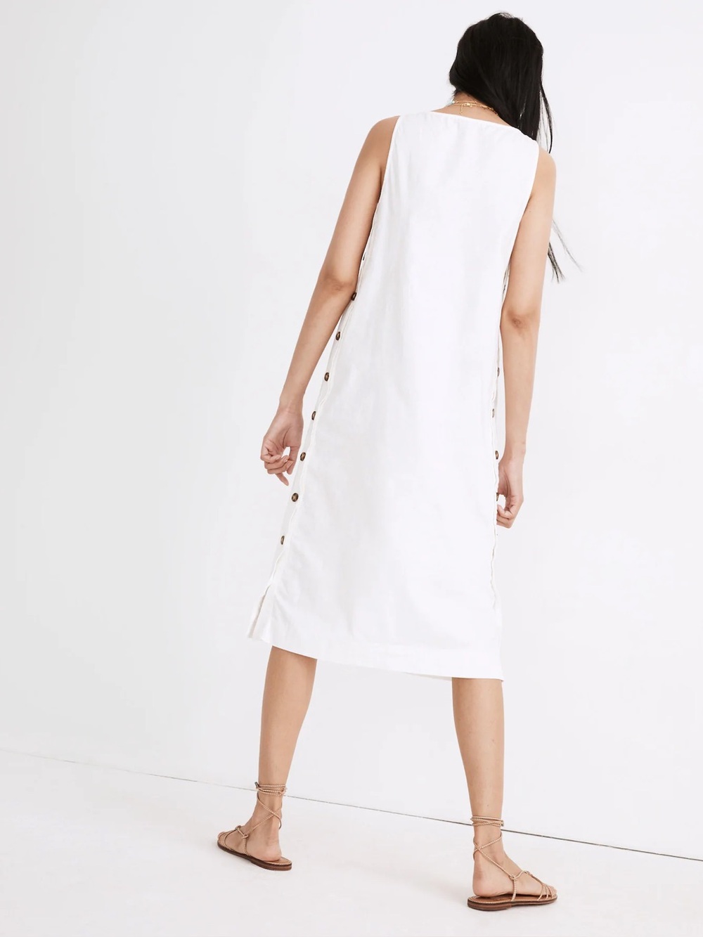 Madewell Linen Cotton Side-Button Midi Dress White M - Picture 3 of 8